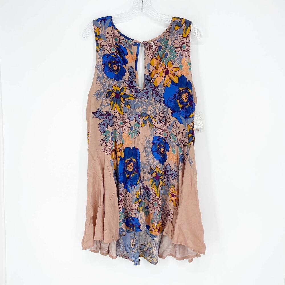 Free People Floral Taupe Sleeveless Mini Dress Size Medium